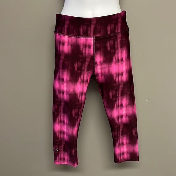 Under Armour Hot Pink/Burgundy Tie Dye Pattern Cropped Compression Leggings- Med - Picture 1 of 10
